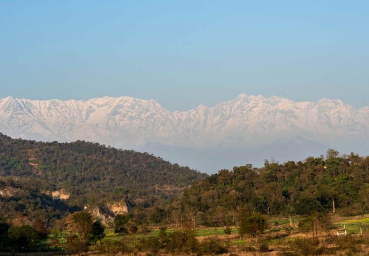 Snow-capped Dhauladhar mountains above Dharamshala, Himachal Pradesh